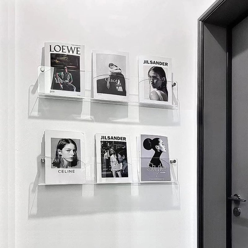 DuvinDD 2 Pack Acrylic Magazine Holder Rack Brochure Holder Wall Mount 24 inch Clear Hanging Magazine Rack Floating Bookshelf for Literature Pamphlet Organizer for Room Office, with Mounting Kit - Image 5